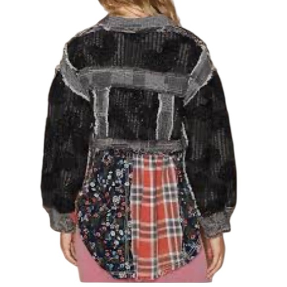 POL Crochet Knit Boho Jacket Retro Floral Farmhouse Plaid Patchwork Size L - Picture 6 of 11